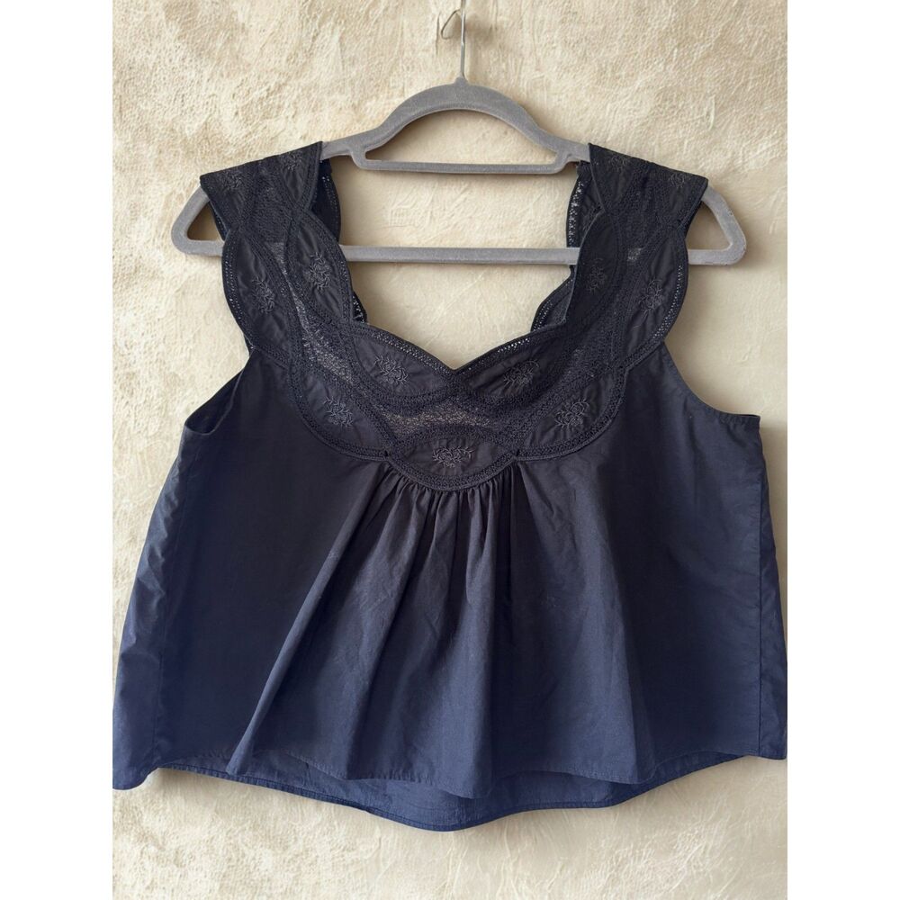 Super Cute J.Crew Swingy Lace Top 100% Cotton Black Medium